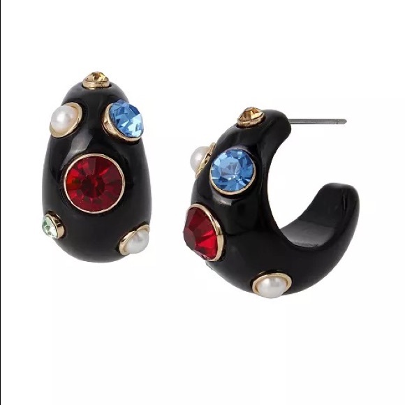Steve Madden Stone Resin Hoop Earrings - Picture 1 of 4
